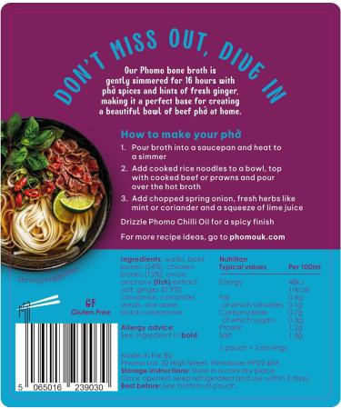 Authentic Beef Pho Bone Broth | Slow-Simmered 12-Hour Vietnamese Recipe | 100% Natural Ingredients | No MSG/Preservatives | Gluten/Nut/Sesame Free | 6 x 500ml (makes 12 bowls) | 28 Cals per Portion Beef Pho 500 ml (Pack of 6) - Buy Online on GoSupps.com