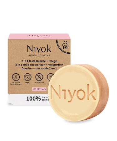Niyok Niyok 2-in-1 Solid Shower and Care - Solid shower gel without palm oil - pH 5.5 skin-neutral - Plastic-free vegan - Can be used as an organic shower soap - Natural cosmetic - Moisturizes - Soft blossom (80 g)
