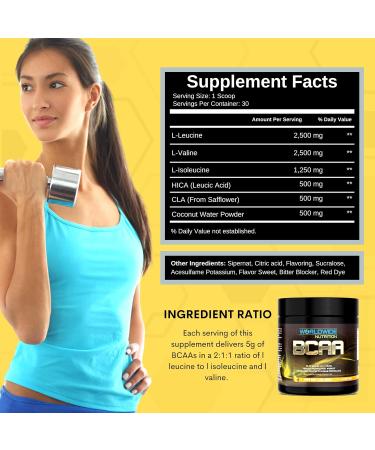 Worldwide Nutrition BCAA Powder - Best Branched Chain Amino Acids for Pre Intra & Post Workout - Natural Electrolytes & Energy - Mango Colada - 30 Servings - Buy Online on GoSupps.com