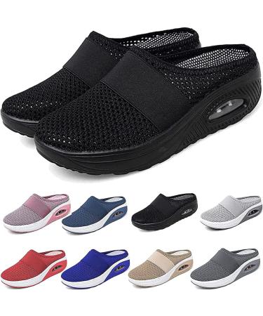 BURC 2023 New Sevensmz Shoes Air Cushion Slip-on Walking Shoes Orthopedic Diabetic Walking Shoes for Women Men Black 43