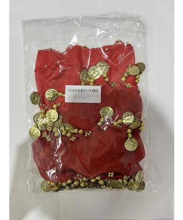Womens Belly Dance Hip Scarf & Chiffon Towel - Red Coin Belt Costume with Sequins | International Shipping - Buy Online on GoSupps.com