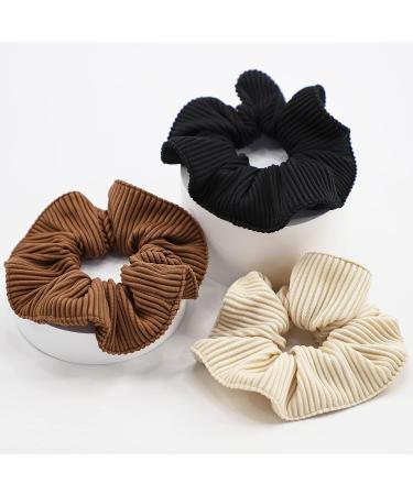 QIOKCKC 3Pcs Big Scrunchies for Thick Hair - Soft Satin Neutral Scrunchies for Women and Girls in Black, Coffee, Off - Buy Online on GoSupps.com