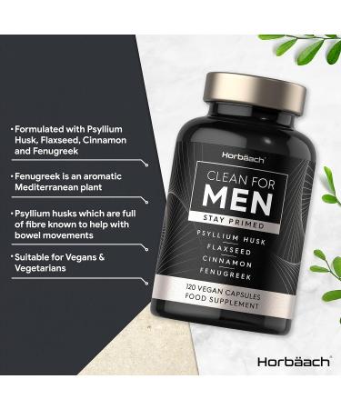 Psyllium Husk Capsules | 120 Count | Cleanliness Vegan Fibre Supplement for Men | Complex with Cinnamon Flaxseed and Fenugreek Seed | by Horbaach - Buy Online on GoSupps.com