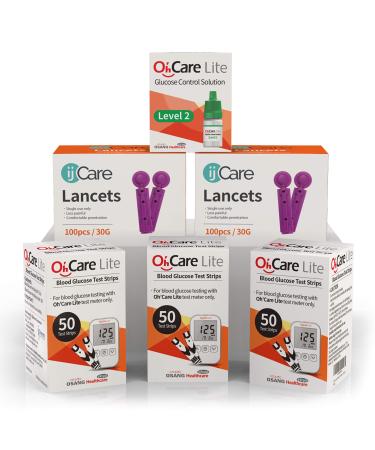 Oh Care Lite Blood Sugar Testing Monitor   Glucose Test Strips  Lancets  and Control Solution for for Blood Testing   Accurate and Affordable Diabetic Supplies (150Strips)