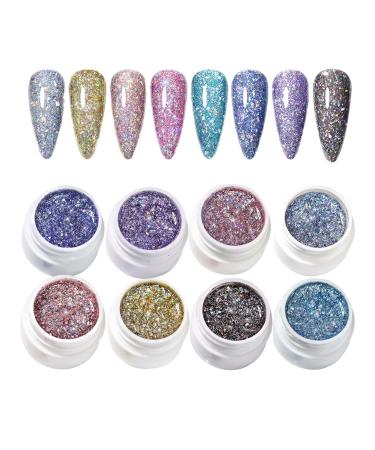 Vernis Gel Paillettes | Gel Scintillant Artistique Kit de 8 Couleurs Paillet es pour Soin des Ongles Cr ation Manucure P dicure Femmes