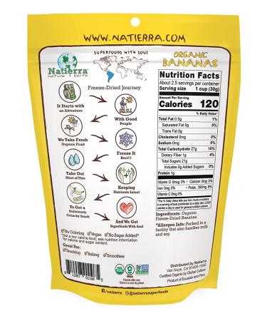 NATIERRA Organic Freeze-Dried Bananas | Non-GMO & Vegan | 2.5 oz Bag - Buy Online on GoSupps.com