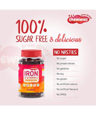 Iron & Vitamin C Vegan Chewable Gummies - Sugar Free Ferrous Sulfate Iron | Immune System Support | 1-Month Supply - Buy Online on GoSupps.com