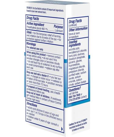 Visine Dry Eye Relief Lubricant Eye Drops | Moisturize & Soothe Irritated Eyes | Polyethylene Glycol Formula | 0.5 fl. oz - Pack of 1 - Buy Online on GoSupps.com