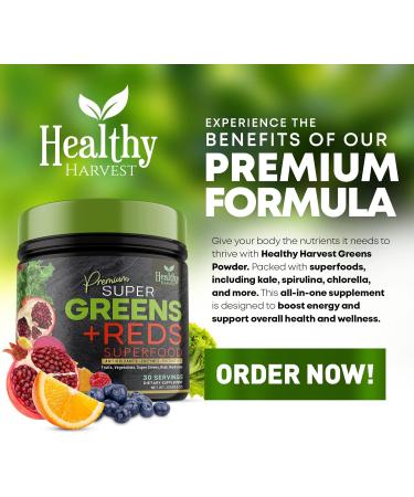 Superfood Greens Powder Supplement with Spirulina, Wheat Grass, Chlorella - Vegan Non-GMO Blend with Digestive Enzymes & Antioxidants - 30 Servings - Buy Online on GoSupps.com