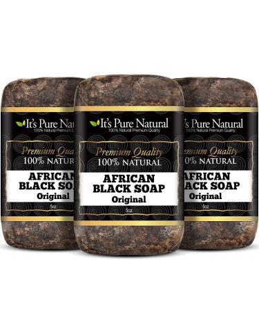 It's Pure Natural African Black Soap Bars Original (Pack of 3) Organic Raw Soap for Face & Body Acne Treatment & Dark Spot Remover Made in Ghana