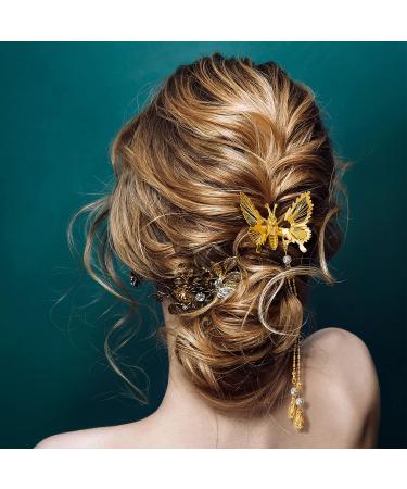 PAGOW 4pcs Elegant Tassel Butterfly Hairpin Alligator Clip | Antique Side Clip for Women, Perfect for Wedding or Party Hair Adornment - Silver+Gold - Buy Online on GoSupps.com