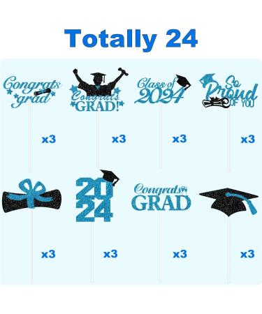 Graduation Cupcake Toppers 2023 Glitter Class of 2023 Cupcake Toppers Supplies Class of 2023 Congrats Grad Cap Diploma Cupcake Picks for Graduation Party Decorations 2023-24Pcs (Blue) - Buy Online on GoSupps.com