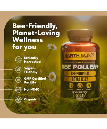 Earth Elixir 3-in-1 Organic Bee Pollen Capsule Non-GMO Pure Raw Bee Pollen Royal Jelly Propolis Extract for Women & Men Natural Energy Immune & Vitality Support 180 Propolis Capsules - Buy Online on GoSupps.com