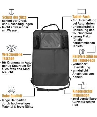 Myhappyride Backrage Protection - 2-Piece Car Back Seat Organizer with iPad/Tablet Compartment | Waterproof Kick-Mat Protection for Kids | Universal Fit - Buy Online on GoSupps.com