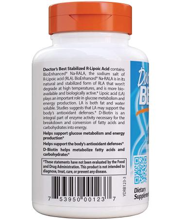 Doctor's Best Stabilized R-Lipoic Acid 100mg - BioEnhanced Na-RALA | 60 Veggie Caps for Antioxidant Support - Buy Online on GoSupps.com