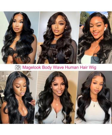 Megalook 36 Inch Body Wave Human Hair Wig | HD Lace Front 200% Density | Bleached Knots | Brazilian Real Hair | Natural Black Color - Buy Online on GoSupps.com