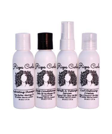 Rizos Curls 4-Step Travel Kit for Curly Hair: Curl Defining Cream, Shampoo, Conditioner, Refresh & Detangle (2 fl oz each)