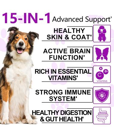 15-in-1 Dog Vitamins and Supplements 150 Chews Dog Vitamins for Dogs Hip and Joint Skin Coat Skin Health Gut Health Heart Health for All Breeds and Ages Dogs - Buy Online on GoSupps.com