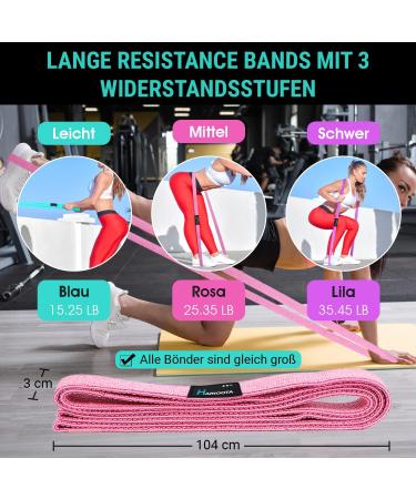 Marioota Long Fabric Fitness Straps Set - 3 Resistance Tapes with Handles & Door Anchors - Blue Pink Purple - Ideal for Home & Gym Workouts - Buy Online on GoSupps.com