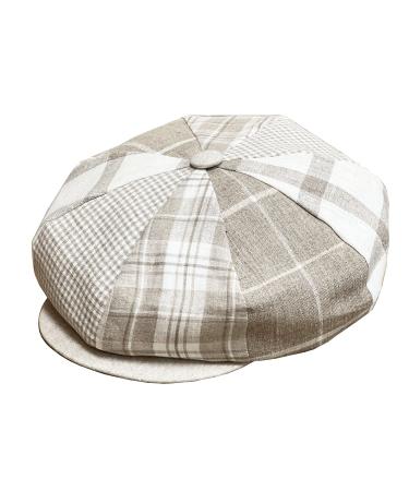 Emstate Linen 8 Panel Applejack Newsboy Cap Made in USA Many Solid Colors and Patterns Oatmeal Plaid