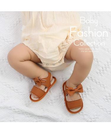 Sonsage Baby Summer Sandals | Newborn Bowknot Crib Sandal | Soft Rubber Sole | Brown, 3-6 Months - Buy Online on GoSupps.com