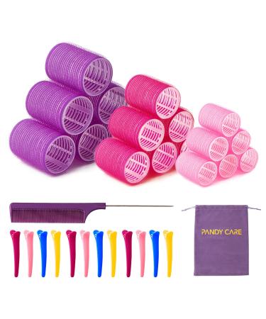 Hair Roller Set 32 PCS, PandyCare Hair Rollers For Long Hair & Short Hair - No Heat, Hair-friendly, Natural Effect, Includes 18 Rollers , 12 Clips, 1 Rat Tail Combs & 1 Storage Bag 32PCS