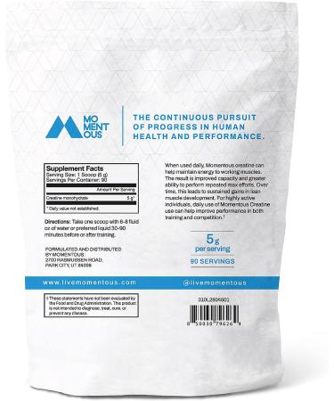 Momentous Creatine Monohydrate Powder - 90 Servings (5g Per Serving) - Buy Online on GoSupps.com