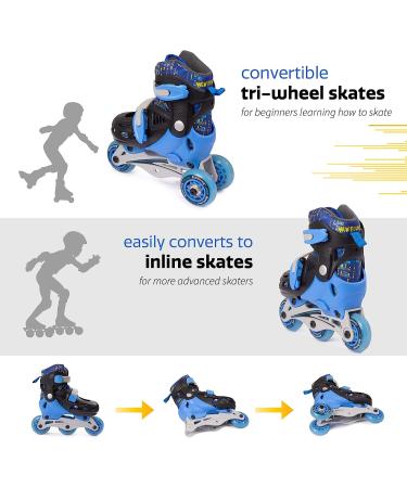 New Bounce Junior Roller Skates EU 24-28/US 8-11 Boys 2-in-1 Tri-Wheel to Inline Skates for Beginners | Blue - Buy Online on GoSupps.com