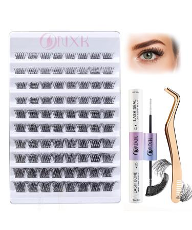 DIY Cat Eye Lashes Clusters-D Curl Individual Lashes Extension Kit with Lash Bond and Seal Applicator for Beginner Natural Waterproof Lash Clusters Including Glue & Tweezers(8-16mm) by ONXK