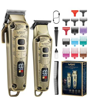 VGR Hair Clipper for Men Professional Hair Trimmer Barber Clippers Set Cord/Cordless Beard Trimmer Hair Grooming Kit T-Blade Zero Gapped Rechargeable LED Display Haircutting Kit