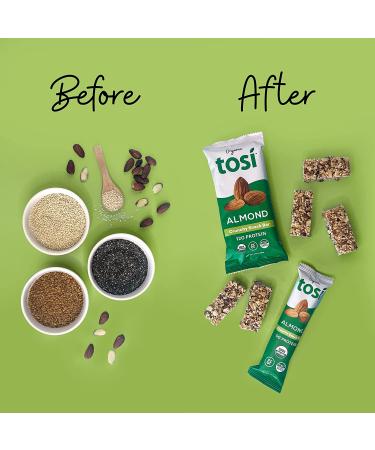 Tosi Organic SuperBites Vegan Snacks 2.4oz (Pack of 12) Gluten-Free Plant Protein Bars with Omega 3s, Flax, and Chia Seeds - Almond Flavor - Buy Online on GoSupps.com