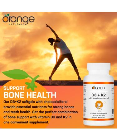 Orange Naturals - Vitamin D3+K2-90 Softgels - With Organic Coconut Oil - Support Bone & Teeth Health Reduce Osteoporosis Maintain Muscle Enhanced Absorption & Prevent D Deficiency Cholecalciferol 90 count (Pack of 1) - Buy Online on GoSupps.com