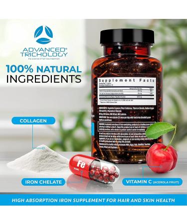 Derma-Iron Supplement with Collagen and Vitamin C - Blood Builder Pills for Hair & Skin, Supports Hair Growth and Iron Levels in Women and Men - Buy Online on GoSupps.com