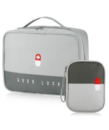 Medicine pocket travel pharmacy bag 2stk large capacity waterproof emergency bag empty first help bag medicine storage bag portable medication pocket for travel home office (gray)