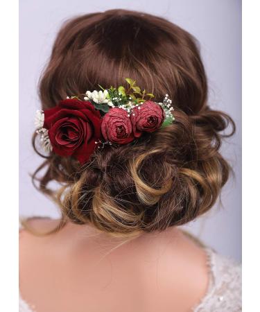 Kercisbeauty Red Rose Burgundy Hair Comb - Bridal Vintage Headpiece for Women & Girls - Buy Online on GoSupps.com