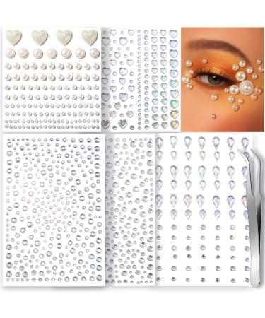 Teenitor Face Gems Self Adhesive Face Rhinestones for Makeup Face Jewels Stick On Pearls Hair Gems Pearl Rhinestones Stickers for Face Hair Eye Nail Body Crafts Halloween Makeup