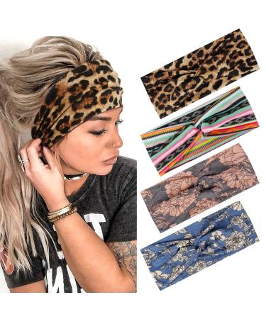 Hair straps women wide elastic soft 4 pcs summer boho headband print hair accessories yoga sport hair band multi-colored stonewinds multi-color-b