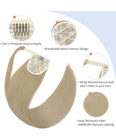 Silk-co Ash Blond/Blond 28 Clip in Ponytail Hair Extension - Heat-Resistant Fiber Straight Pony Tail Wrap Around Hairpiece for Women - Buy Online on GoSupps.com