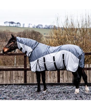 Equitack 2 in 1 Lightweight Horse Fly Rug | Waterproof Topline |Combo Fixed Neck Summer Horse Rug | 600 Denier Ripstop | Teflon Coated Machine Washable | Grey/Silver 5'6" 5'6" Grey/Silver - Buy Online on GoSupps.com