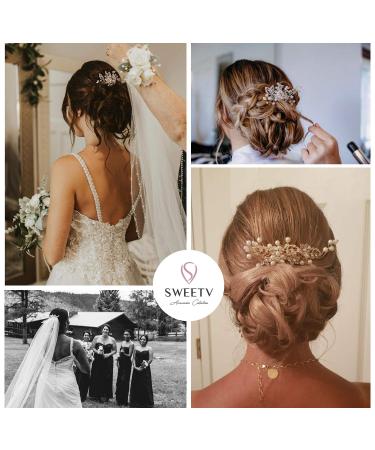 SWEETV Rhinestone Pearl Bridal Hair Comb Clip - Wedding Accessories for Bride Bridesmaid in Silver - Buy Online on GoSupps.com