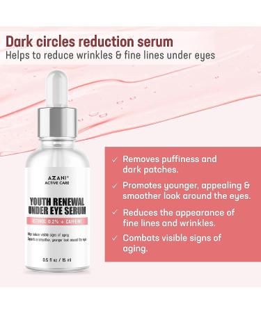 Azani Youth Renewal Under Eye Serum | 0.2% Retinol + Caffeine | Anti-Aging Solution for Dark Circles, Puffiness, Eye Bags, Fine Lines & Sagginess | 0.5 Oz (15ml) | For Women & Men - Buy Online on GoSupps.com