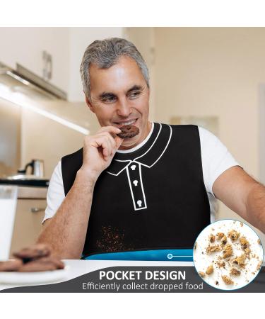 Waterproof Bibs for Adults - Hveer Slobber Bib with Crumbs Compartment Push Buttons - Black Polo Shirt Design for Seniors | International Shipping - Buy Online on GoSupps.com