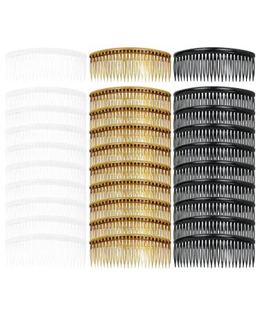30 Pack Clear Black Brown Small Plastic Side Hair Comb With 24 Teeth French Twist Slide Hair Clips Hairpins Hair Holder for Women Bridal Wedding Veil Decorative Headpiece Updo Bun Accessories