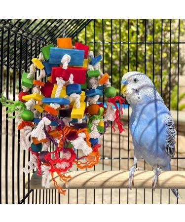 MQUPIN Large Bird Parrot Toy | 100% Natural Wooden Blocks | Chewing Toy for Parrot Cage | Ideal for African Grey, Macaws | Colourful - Buy Online on GoSupps.com