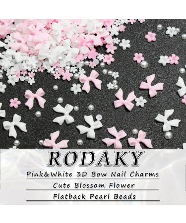 Mezrkuwr 1000 Pink Nail Grinding Charms with Tweezers | Pearl & Flower Nail Decorations | Flat Back Synthetic Resin | International Shipping - Buy Online on GoSupps.com