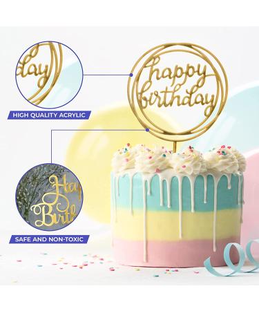 BakeMaestro Gold Acrylic Happy Birthday Cake Toppers - Pack of 4 Different Shapes - Event Decorations Supplies - Buy Online on GoSupps.com
