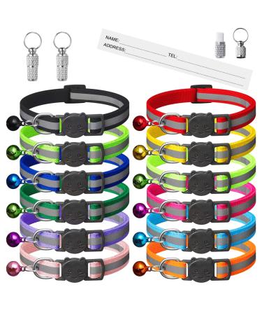 Extodry 14 Pack Reflective-Breakaway Cat Collars with Bells,Safety Buckle Kitten Collar,with Name Tag,Adjustable,Ideal for Girl Cats Male Cats,Pet Supplies,Stuff,Accessories(12 Colors & 2 ID Tags) 7.5''-12.5'' 12 Colors&2 Silver ID Tags