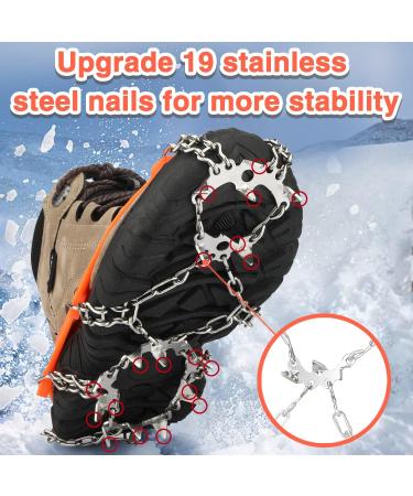 19-Spike Ice Cleats Snow Grips for Hiking Boots - Anti-Slip Stainless Steel Crampons for Men, Women, Boys, Girls - Ideal for Fishing, Walking, Climbing, Mountaineering - Orange (Large) - Buy Online on GoSupps.com