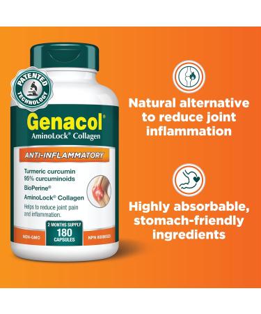 Genacol Turmeric Capsules with Curcumin Black Pepper Bioperine and Patented Collagen Peptides | Helps Reduce Joint Pain and Inflammation | Antioxidant Support | GENACOL Anti-Inflammatory 180 Capsules 180 count (Pack of 1) - Buy Online on GoSupps.com