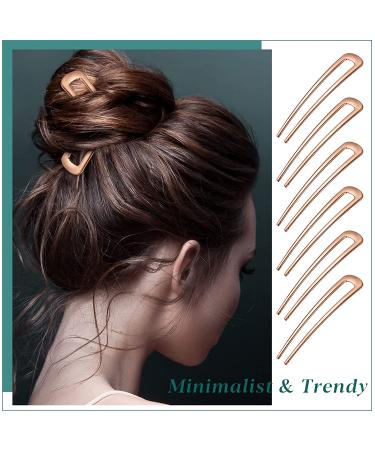 6-Piece Rose Gold U-Shaped Hairpins for Women and Girls - French Hair Pin Fork Sticks for Updo Chignon Buns - Buy Online on GoSupps.com